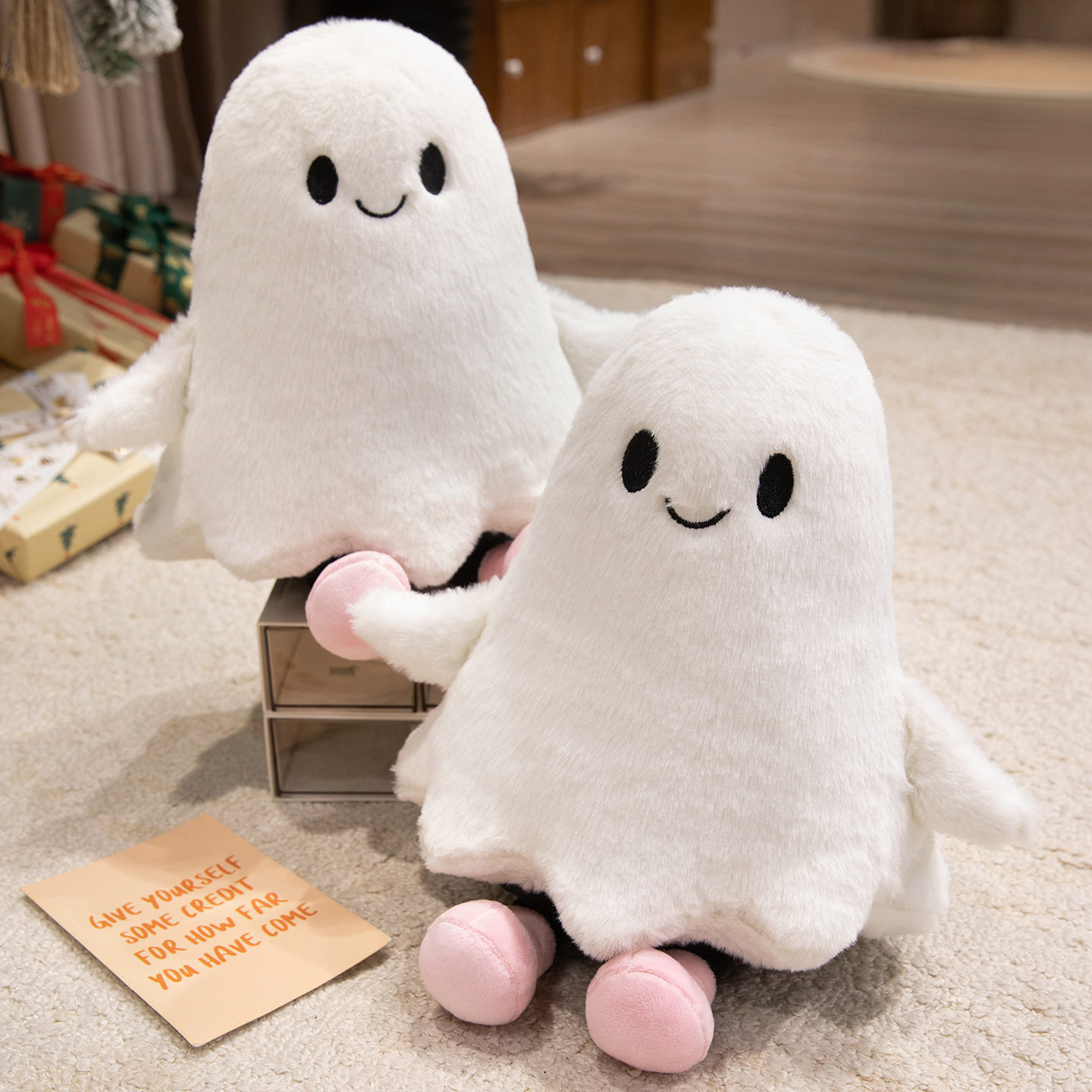 New Halloween Ghost Black Cat White Cat Plush Pillow Funny Skin-Friendly Smooth Rabbit Fur Cross-Border Decorative Doll