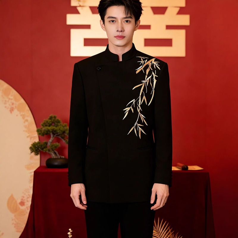 New Chinese-Style Men's Clothing, Groom's Engagement Suit, Formal Attire, High-End Chinese-Style Autumn and Winter Wedding Suit