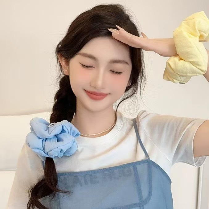 女性用の優しくて柔らかいパフインテースヘアゴム、レイジースタイルのヘアゴム、リボン、万能ヘアロープ、ゴムバンド、ヘアアクセサリー、夏|undefined