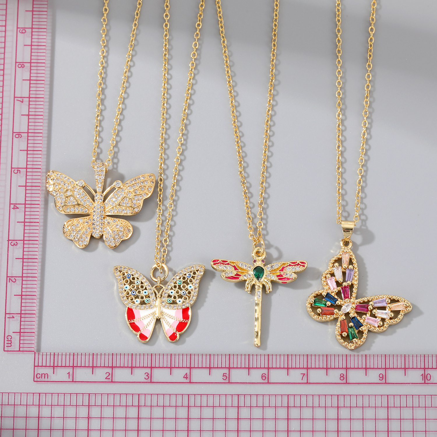 Fashion Dragonfly Butterfly Copper Inlay Zircon Pendant Necklace 1 Piece