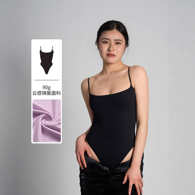 Sk*M Kardashian Cami Thong Bodysuit Double-Layer Jumpsuit High-Elastic Belly-Control Bottoming Triangle Jumpsuit