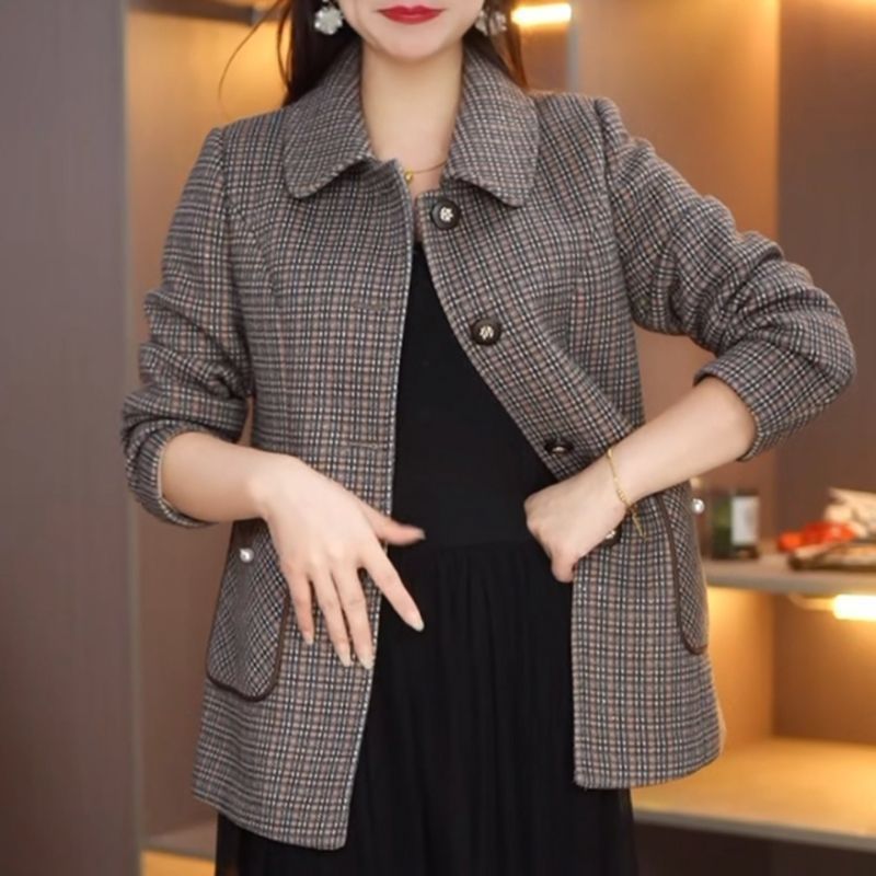 秋の女性用小香風ジャケット、春秋の新作カジュアルトップス、カーディガン、中年ママ服、おしゃれなスーツ|undefined