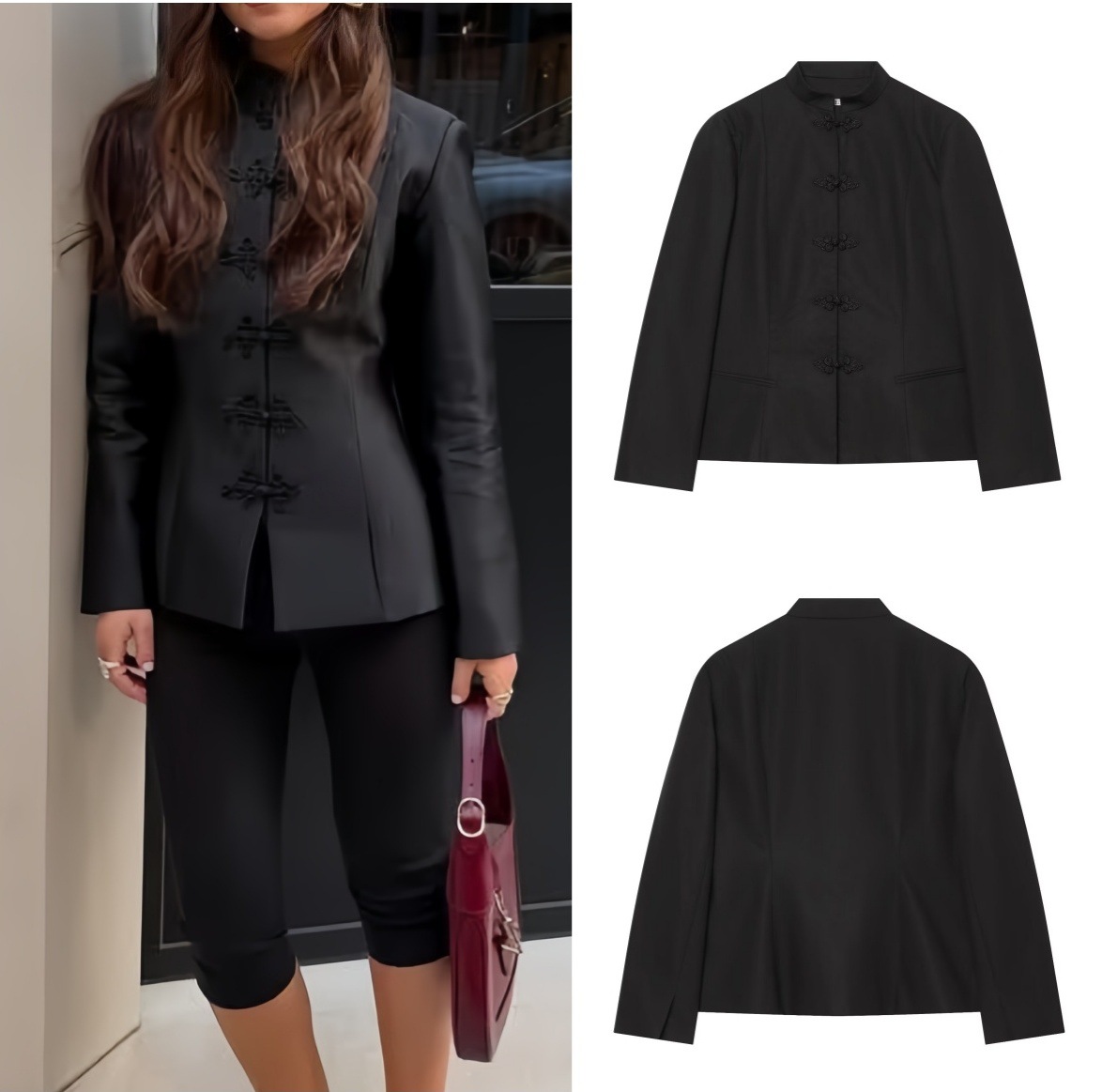 Qadın nazik yaylıq jaket, dik yaxalı, kəmərli