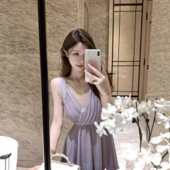 JustQin 5/29 日、女性用の高貴な有名な 2505 新しい紫色の V ネック ドレスが発売されます。