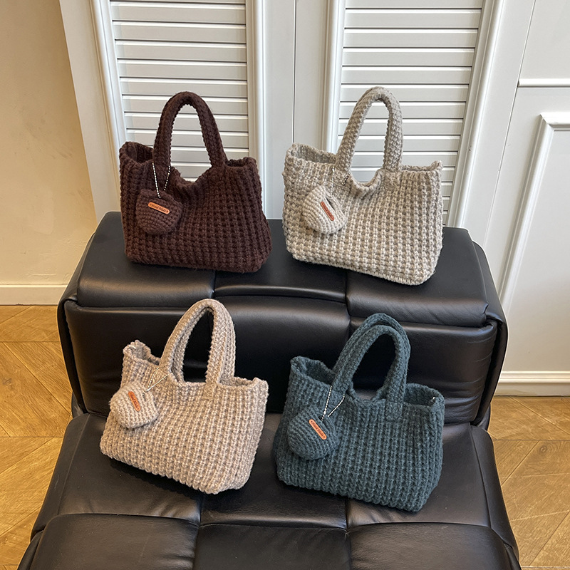 韩版手作编织手提包女2025秋冬新款时尚百搭气质优雅波士顿小挎包