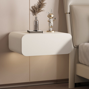 All Solid Wood Suspended Bedside Table Bedside Cabinet Minimalist Style Internet Celebrity Cabinet Storage White Hanging Light Luxury Wall-Mounting Bedside Table