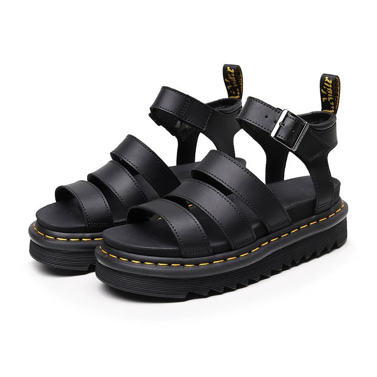 Летние сандалии (Martens) на платформе, пляжные шлёпанцы, чёрные/белые, размеры 35–44