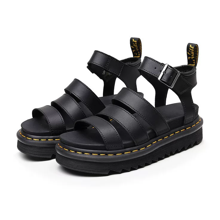 Летние сандалии (Martens) на платформе, пляжные шлёпанцы, чёрные/белые, размеры 35–44