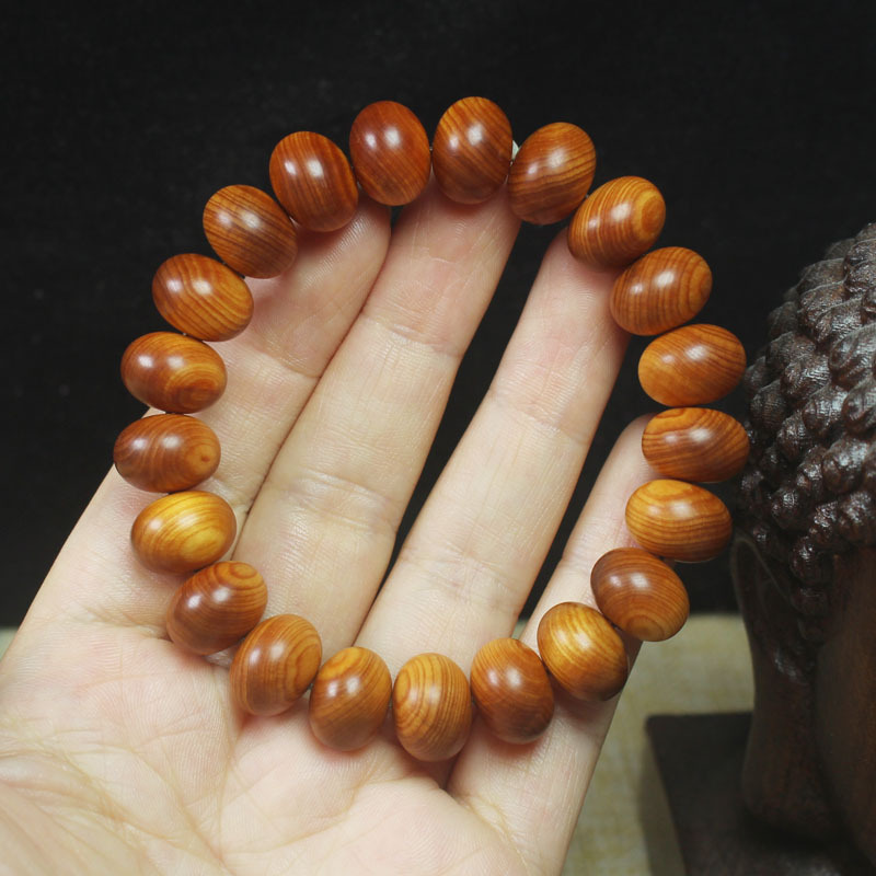 Aging Material Cedar Wood Bracelet Pieces Beads Men's Bracelet Red Oil Old Material Buddha Beads Wooden Wen Play Jewelry Couple