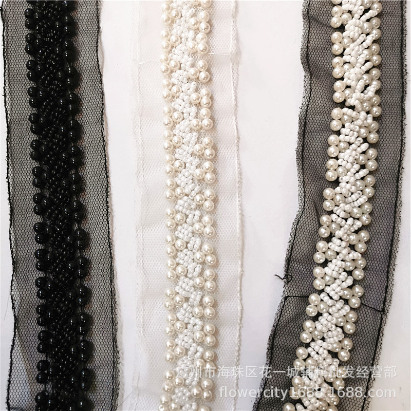 厂家现货网纱钉珠珍珠花边 礼服汉服装饰配件辅料鞋材发箍饰品