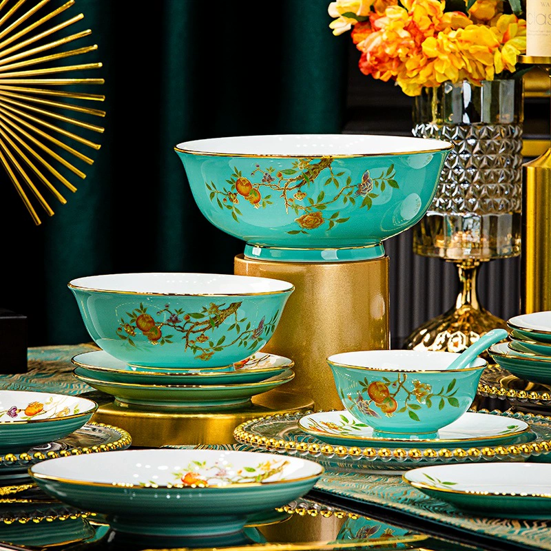 Jingdezhen фарфор блюда набор белого фарфора тарелка с золотой каймой, белая глина миска для перемещения домой блюда в наборе подарков