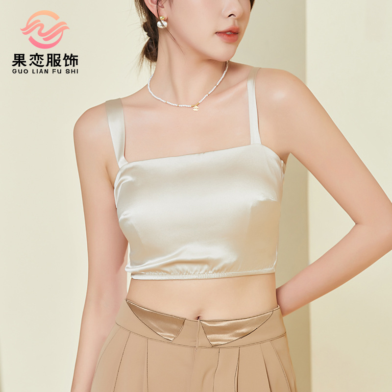 Fruit Love Spring and Summer Satin Silk Tube-type Underwear Latex Breast Pad Thin Mulberry Silk Sling Bra Beautiful Back Underwear