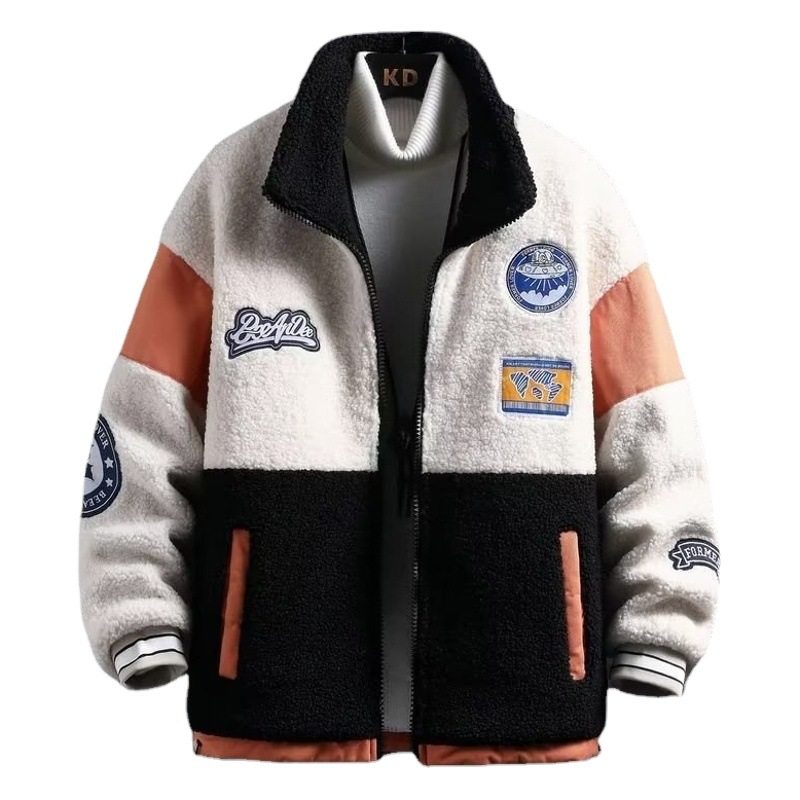 Abrigo de lana de cordero Abrigo acolchado de algodón engrosado forrado de lana para hombre Otoño e Invierno ropa de hombre y mujer color a juego contraste Abrigo acolchado de algodón chaqueta acolchada de algodón