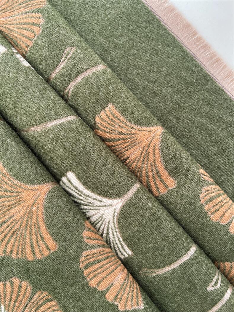 684g Weight Scarf Classification Outdoor, Daily Occasion Imitation cashmere Material Ginkgo Leaf Pattern Autumn&Winter Season Women's Gender Japanese Style, Sweet Style Women's Japanese Style Sweet Ginkgo Leaf Imitation Cashmere Scarf 11