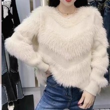 韩系2025温柔软糯防水貂毛慵懒风毛衣女套头纯色针织衫百搭女上衣