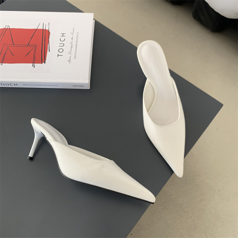 Design francese con tacco alto, mezze pantofole Baotou, scarpe da donna per abbigliamento esterno, tacchi a spillo a punta, scarpe singole a mezza tazza primaverili ed estive_voghion.com