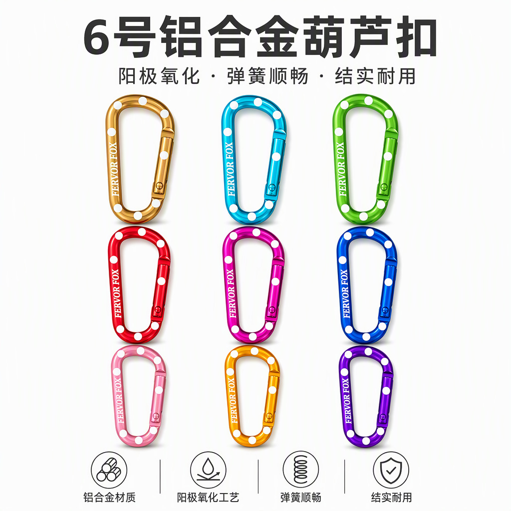 Colorful electrophoretic aluminum alloy No. 6 carabiner, gourd-shaped buckle, water bottle hanging buckle, bag quick-release buckle, direct supply from manufacturer, logo available