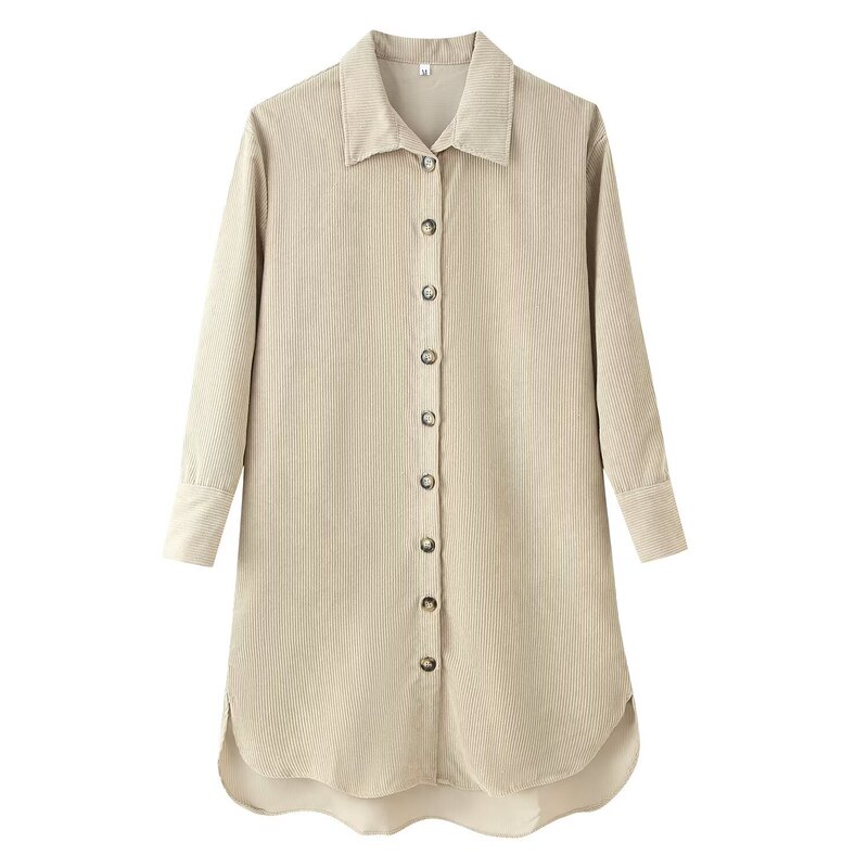 Myst&Za Summer New Cross-Border Women's Fashion Versatile Corduroy Button-Decorated Long Shirt Jacket