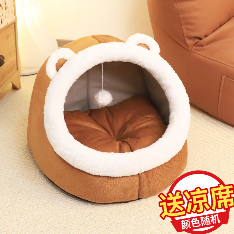 Venta al por mayor gato nido perrera invierno cuatro estaciones universal pequeño perro nido engrosada almohadilla caliente semi-cerrado nido mascota