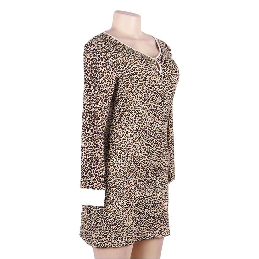 Los puños de costura de las mujeres europeos y americanos más el tamaño sexy estampado de leopardo pijamas de manga larga se pueden usar fuera de casa camisón de comercio exterior suministro al por mayor