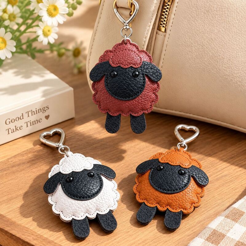 New Year of the Sheep PU leather lamb bag charm, realistic leather cartoon sheep car keychain, small decorative pendant, wholesale New Year of the Sheep PU leather lamb bag charm, realistic leather cartoon sheep car keychain, small decorative pendant, wholesale