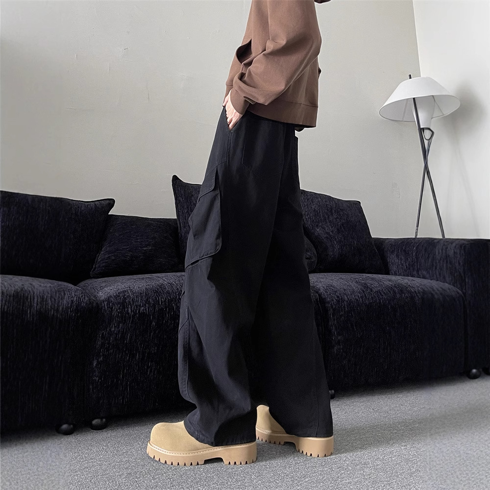 Multi-Pocket Pleated Design Paratrooper Pants Men's High Street American-Style Loose Pure Cotton Drape All-Match Workwear Casual Pants