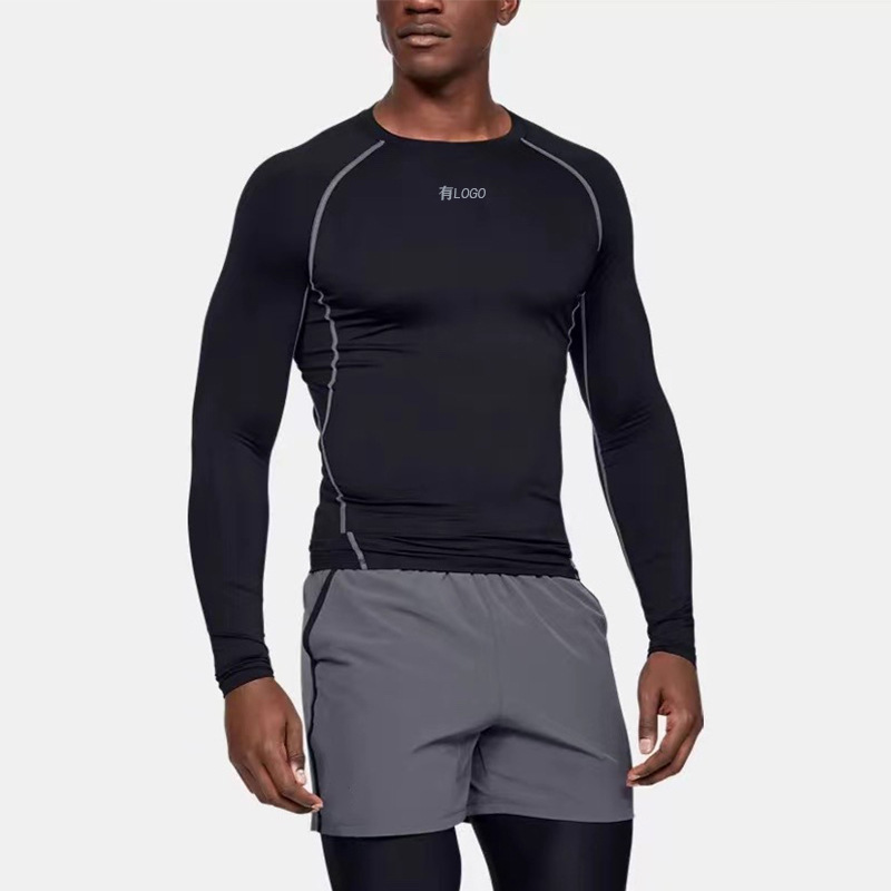 Brand wholesale ice silk tight quick-drying long sleeve t-shirt men's autumn and winter fitness running outdoor bottoming top