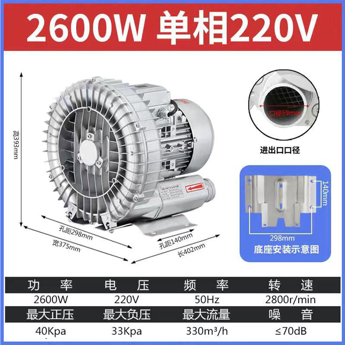 旋涡风机 旋涡式气泵 工业鼓风机 大功率鱼塘增氧机 高压风机
