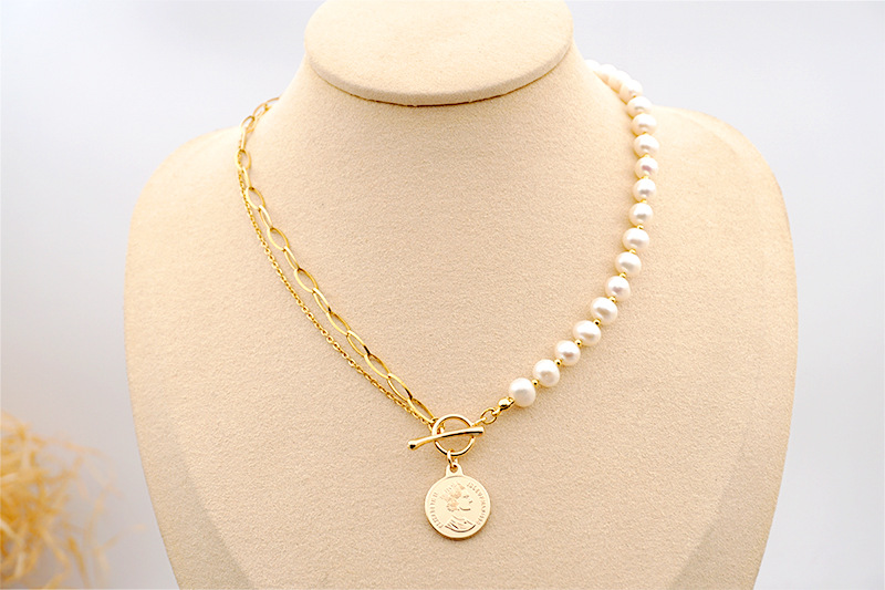 Retro Round Pearl Titanium Steel Beaded Chain Pendant Necklace 1 Piece display picture 2