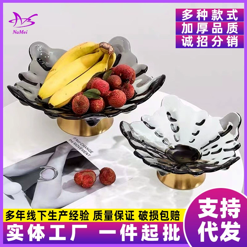 Толстая качественная стеклянная тарелка с фруктами, роскошная креативная гостиная, банкетный домашний журнальный столик, большой маленький размер, закуска, тарелка с сухофруктами