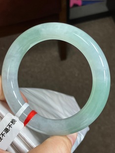 Ice green round bracelet with a colored aperture. Natural Burmese jadeite A goods wholesale process.