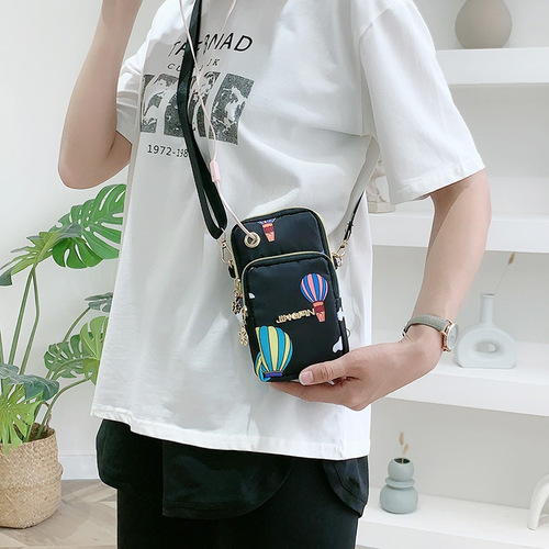 New mobile phone bag for women cross-body mini bag three-layer zipper nylon cloth bag vertical hand coin purse arm bag