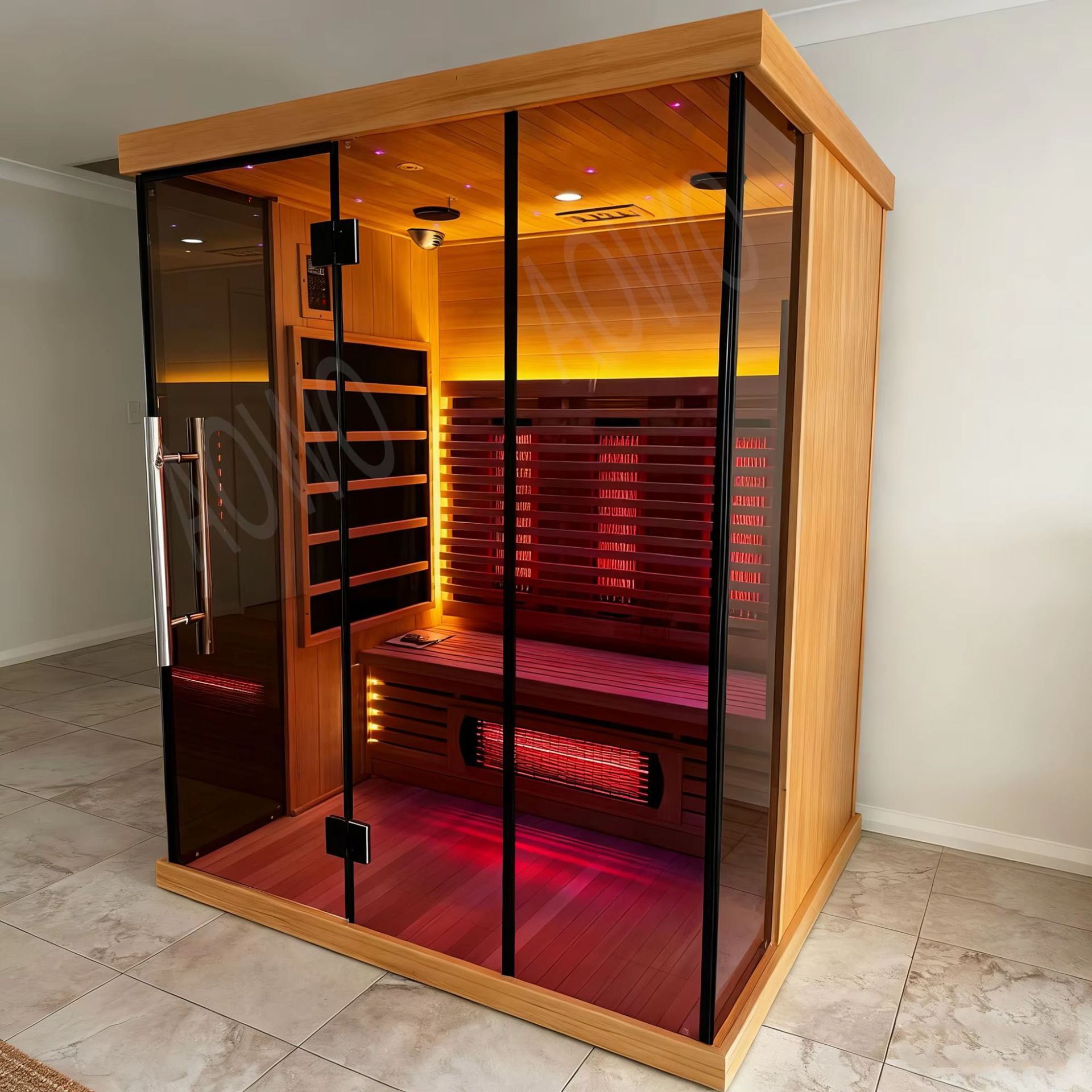 Sala de vapor de sudor de salud de la villa sauna de piedra sala de vapor húmeda sala de ondas de luz de sudor techo de techo de pino blanco sala de sauna de madera de cedro