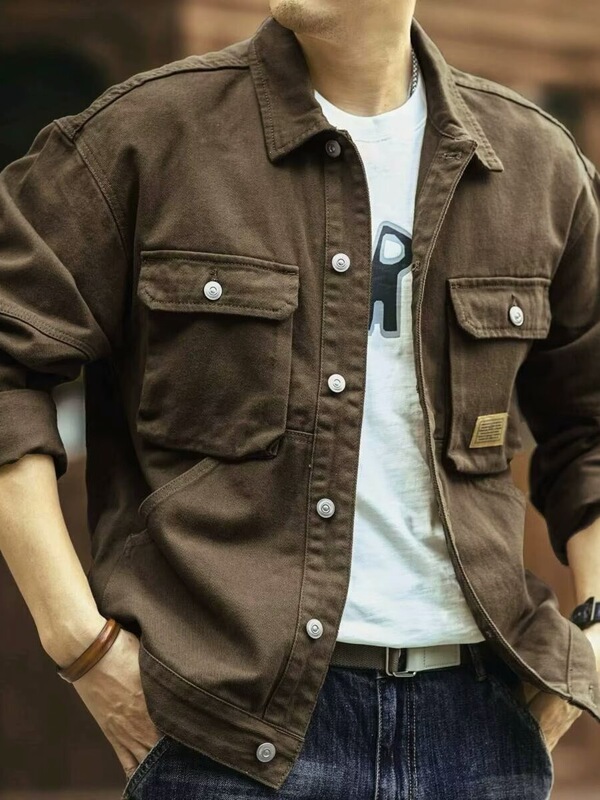 American Retro Heavyweight Denim Jacket for Men, Trendy Brand, High-End Loose-Fitting Cool Workwear Jacket, Fashionable Versatile Top