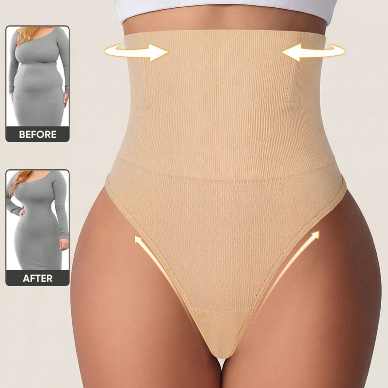Cross-Border Hot-Selling High-Waisted Seamless Women's Thong Tummy Control Panties, Women's Shapewear, Butt-Lifting, Tummy-Tucking, Waist-Cinching Shapewear