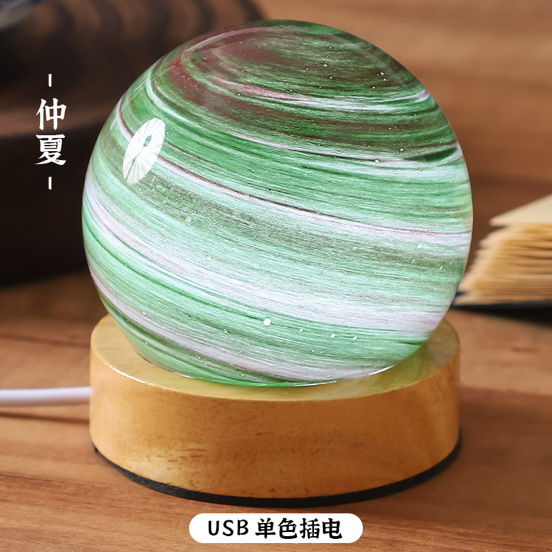 跨境星球灯星空灯极光台灯罩一体暮光星球小夜灯创意原木床头灯礼|undefined