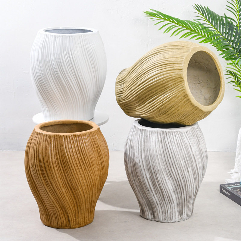 镁泥落地家用水泥花盆简约大口绿植花器现代客厅阳台花园摆件装饰