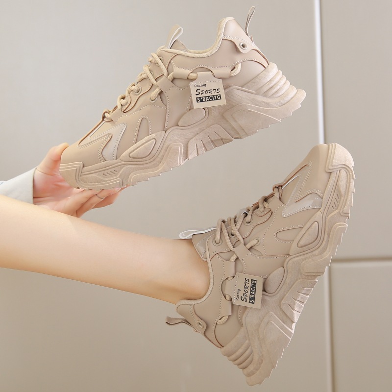 Zapatos deportivos estilo coreano para mujer 2024, casuales, suela gruesa, todo fósforo, para primavera y estudiantes, versión K-9.