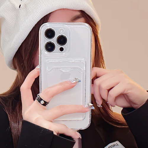 Transparent phone case with card slot suitable for Apple iPhone 16 Pro Max card holder, iPhone 15 Plus minimalist TPU protective case