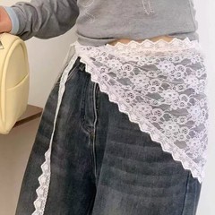 韓国の白いレースの三角スカーフベルト女性用、甘いメッシュバットカーテン、ニッチなデザイン、多用途の衣類アクセサリー