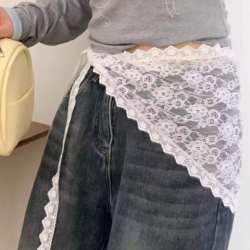 韓国の白いレースの三角スカーフベルト女性用、甘いメッシュバットカーテン、ニッチなデザイン、多用途の衣類アクセサリー|undefined