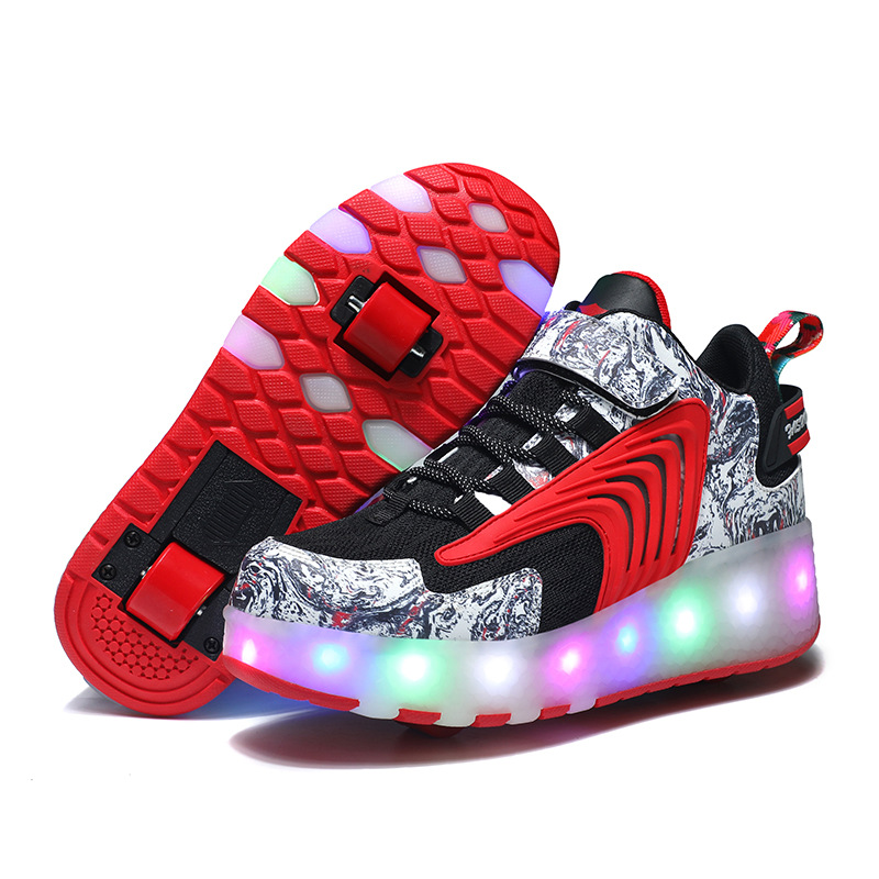 New Breathable Mesh Heelys Shoes for Kidsren, Men and Adults, Invisible Double Roller Skates, Skates with Lights, Rechargeable