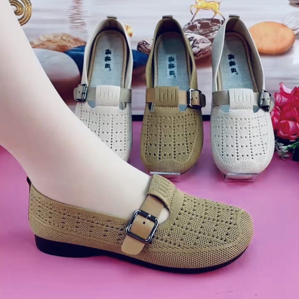 Giày lười nữ thân lưới dệt thoáng khí, đế mềm chống trượt, kiểu xỏ chân tiện lợi — A66 Giày nữ dệt flyknit - Màu nâu cà phê, A66 Giày nữ dệt flyknit - màu trắng kem chi tiết 7