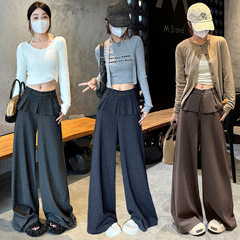 实拍毛呢波点西装阔腿裤女2025秋冬韩系高腰休闲裤子直筒拖地裤子