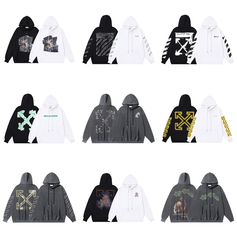 2025 Spring and Autumn New Ow Money Arrow Pattern Hooded Pullover Sweatshirt for Men and Women Same Style One Piece Wholesale