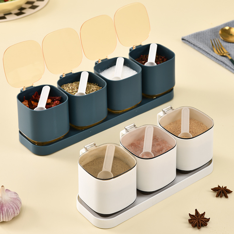 調味料調味料缶日本式キッチン調味料箱プラスチック食品級セット家庭用スプーン付き調味料缶|undefined