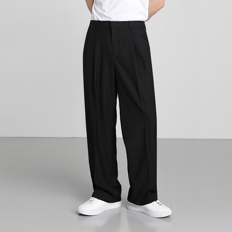 MYQ traje pantalones de los hombres de verano estilo coreano suelto recto moda todo partido casual drapeado ancho-pierna pequeño traje pantalones image 5