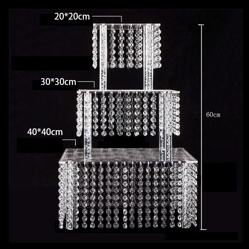 工厂现货亚克力透明多层蛋糕架经典款水晶八角珠链蛋糕台点心架