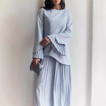 现货气质褶皱拼接套装欧美跨境女装2024新款高级感宽松法式连衣裙
