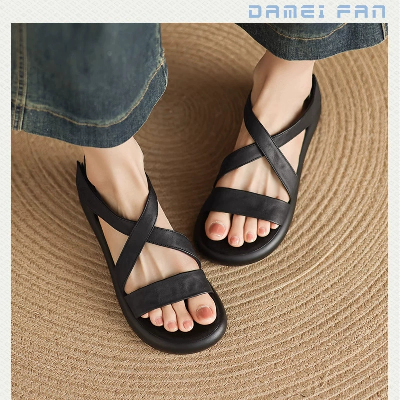 Женские летние босоножки на каблуке из натуральной кожи, белые, на липучке, новинка 2025 года.